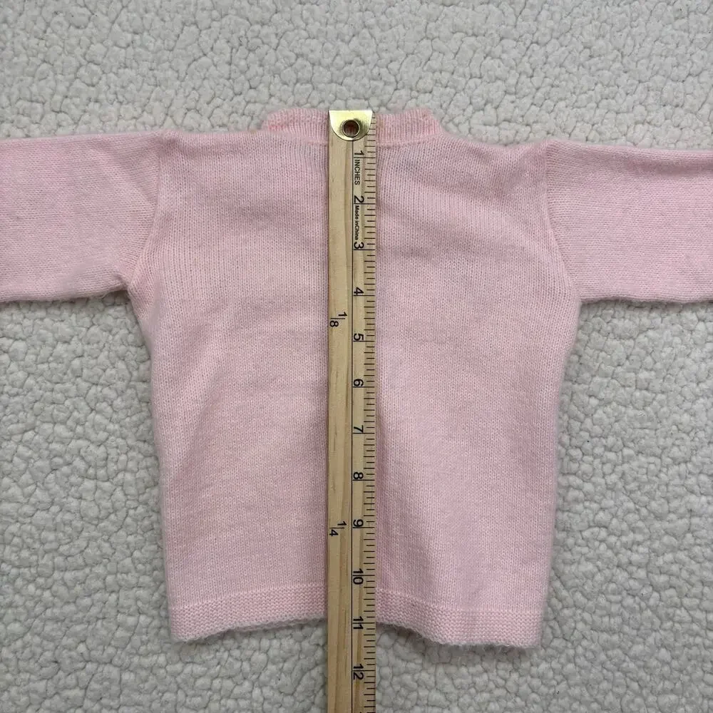 Vintage Hand Knit Pink Baby‎ Girls Toddler Cardigan Sweater Cable Poodle Dog